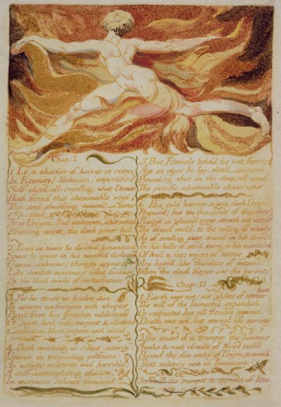 チャップ。 I、Lo、a shadow ...、プレート5 of the First Book of Urizen、1794（インクとトイレでカラー印刷されたレリーフエッチング） 作： William Blake